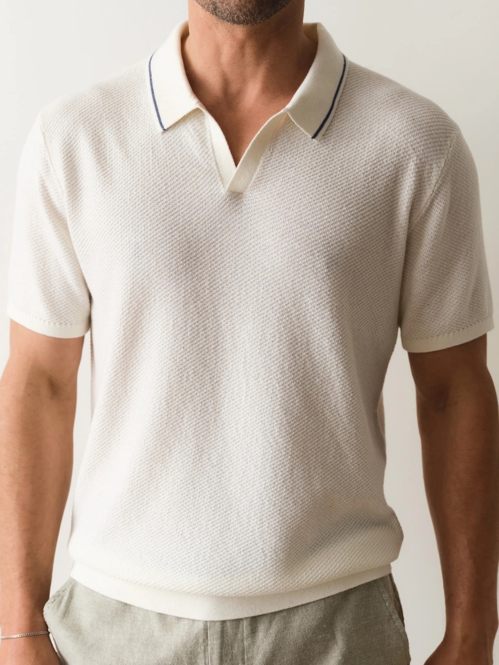 Marine Layer Textured Sweater Knit Short Sleeve Polo Shirt